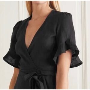 Honorine Charlotte Ruffle Wrap Dress 100% Linen Grey Blue Size Small